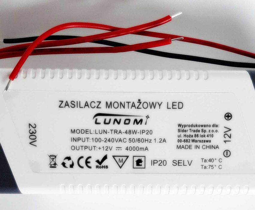 Zasilacz LED 48W IP20 12V LUNOMI fabrycznie nowy