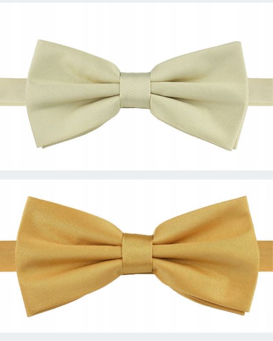 Mucha męska beżowa ecru / złota klasyczna gładka NOWA muszka