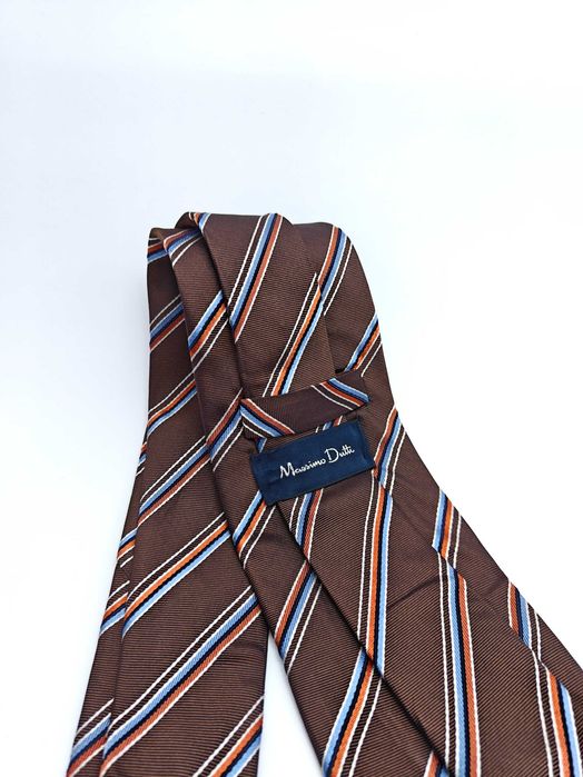 Massimo Dutti brązowy jedwabny krawat w paski ady06