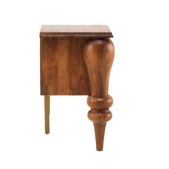 Konsola z drewna mango ze złotymi drzwiami i rzeźbionymi nogami