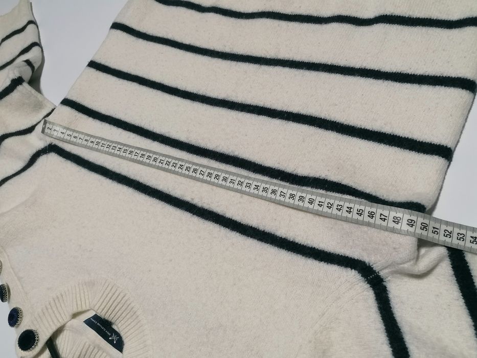 Sweter Crew Clothing 80% Wełna Lambswool Paski Breton Navy