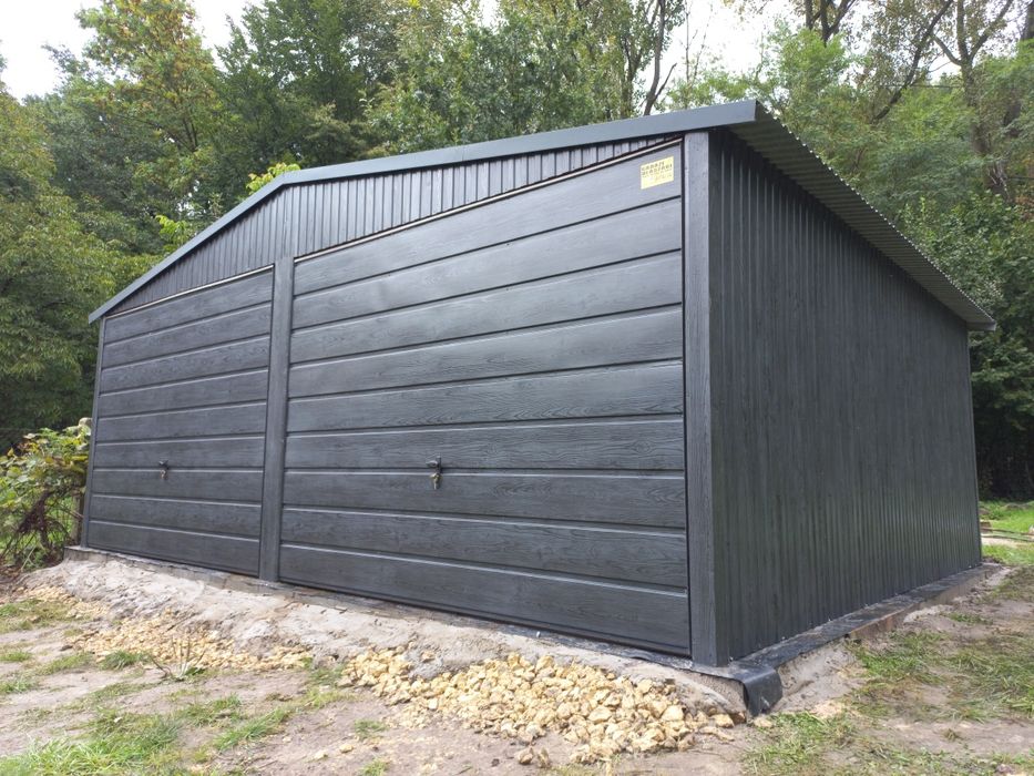 6x6 MAŁ Grafit Drewnop Garaze Blaszane Garaz Blaszany Blaszak Blaszaki