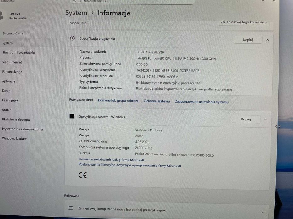 Komputer All-in-one Lenovo Ideacenter WIN11, 256GB SSD, 8GB Ram, WIFI
