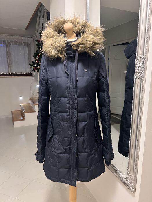 Abercrobmie&fitch plaszcz puchowy granatowy damski zimowy 36 s