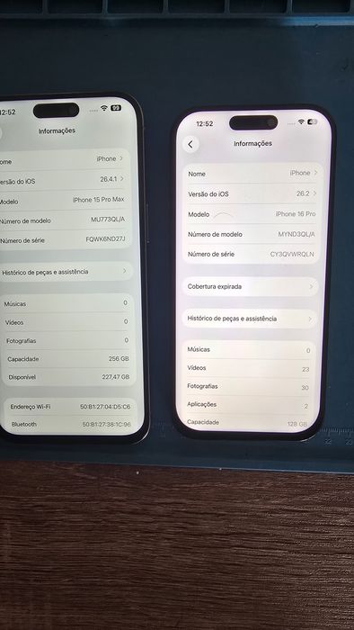 Lote: iPhone 15 Pro Max (256GB) + 16 Pro (128GB)