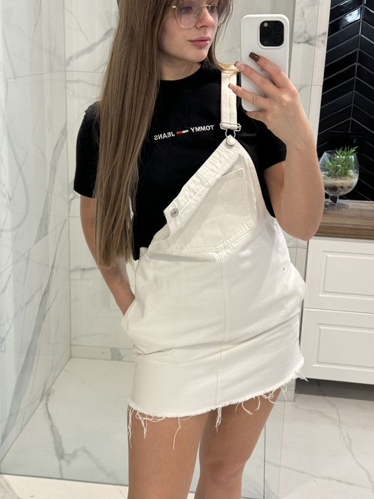 Sukienka jeansowa biała ogrodniczki