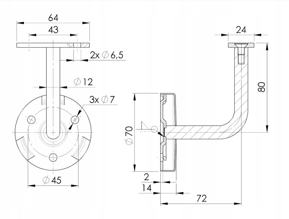 Uchwyt ścienny do poręczy / balustrady x2