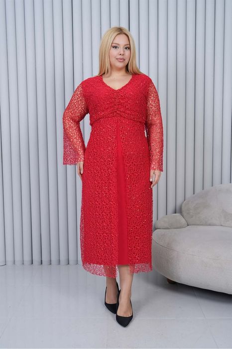 Elegancka sukienka plus size koronka cekiny święta sylwester