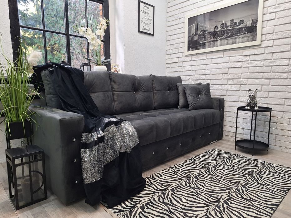 Kanapa Sofa Samara glamour  rozkładana welur sprężyny
