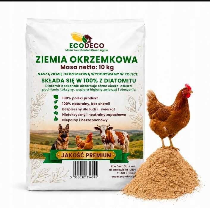 Ziemia Okrzemkowa podana cena jest za 5 worków po 10kg. 100%  Diatomitu idealna dla kur