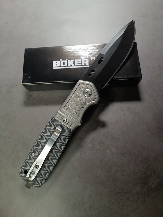 Нож складной Boker Plus DA368 флиппер G10 зигзаг серо-черный