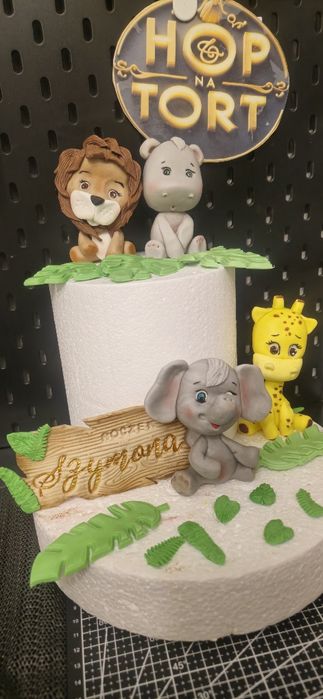 safari figurki z masy cukrowej cyrk dżungla na tort