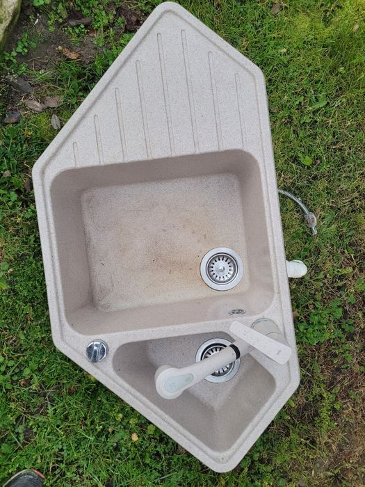 Zlew zlewozmywak narożny narożnikowy dwukomorowy