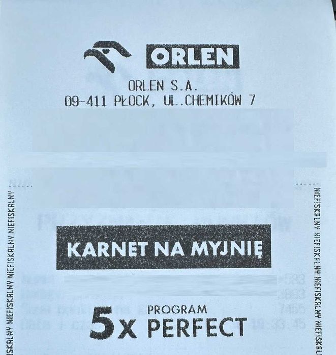Karnet na myjnie ORLEN - program Perfect 5 myć (bezterminowy)
