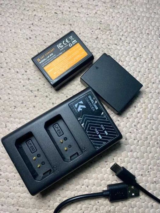 Carregador USB duplo K&F Concept + 2x baterias LP-E10 + cabo - Compatível com Canon-
