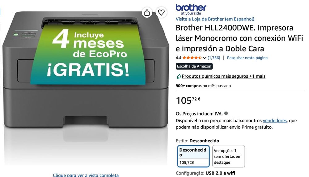 Impressora Brother HL-L2400DWE Laser Wi-Fi Duplex