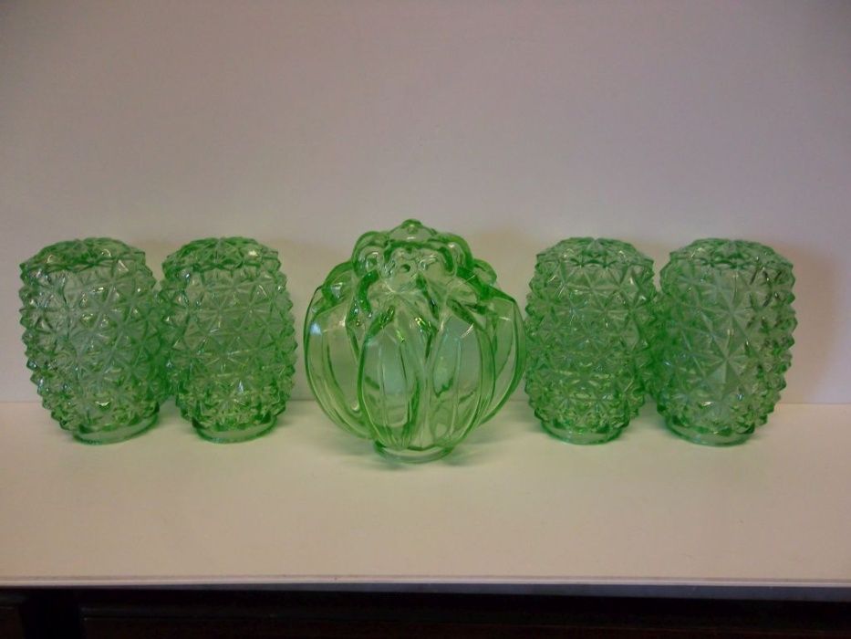 conjunto de 5 vidros verdes de candeeiro vintage