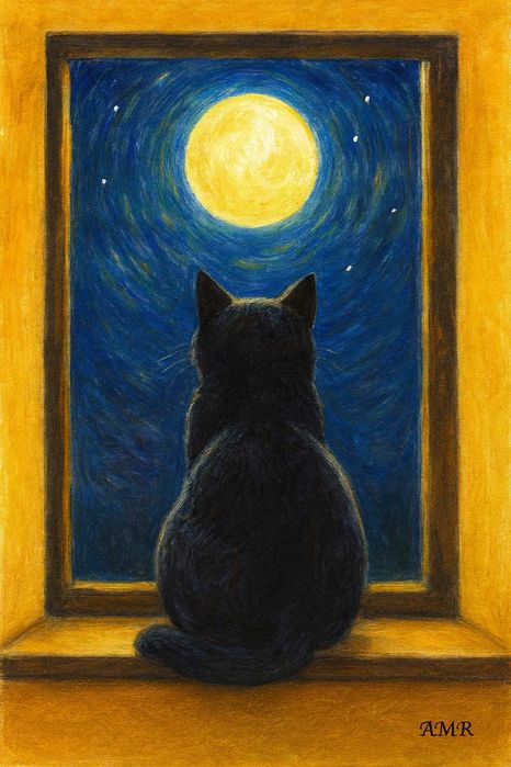 Poster Gato preto ao luar