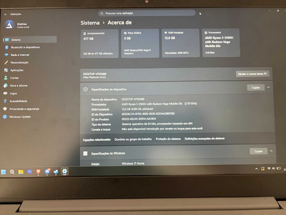 enovo IdeaPad 3 15ADA05 Ryzen 5 3500 12gb ram SSD 512 Vega 8