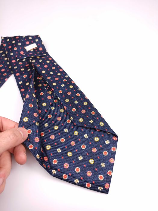 Bvlgari Ekskluzywny granatowy jedwabny krawat w kwiaty 7 fold sap123