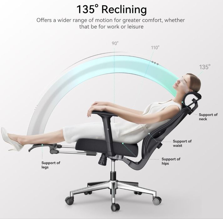 Cadeira ergonómica reclinável HBADA P5 com apoio lombar e de pés