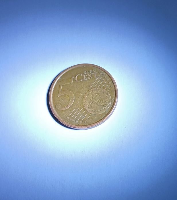 Moneta 5 eurocent z hiszpanii z defektem