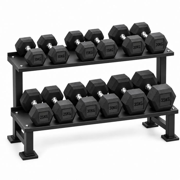 Komplet Hantli HEX 270 kg 10-35 kg + Stojak 2 Poziomy