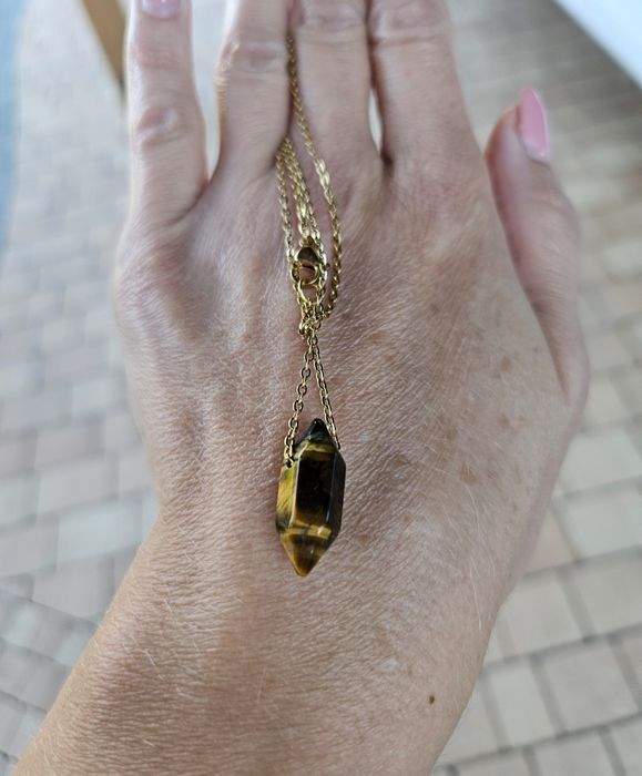 Naszyjnik Choker Łańcuszek komplet Kamienie Naturalne Tygrysie Oko
