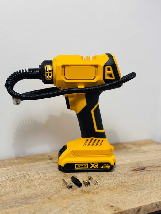 Mobilny kompresor do pompowania kół w samochodzie pod aku dewalt 18v