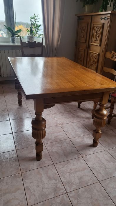 Stół dębowy antyk rozkladany z krzesłami