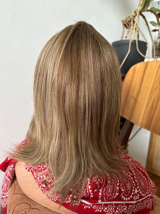 Peruka beż brąz grzywka 100% włosy naturalne ludzkie