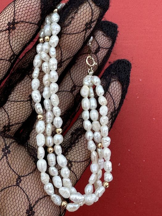 Браслет:річкові перли та золото 585