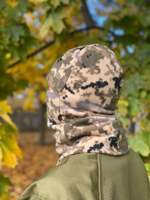 Флісова Балаклава мультикам, піксель, чорна, олива/хакі зимова