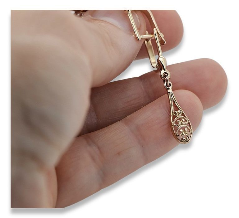 Rosyjskie różowe złoto kolczyki listki 14k 585 ZSRR Vintage ven239