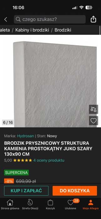 Nowy brodzik marki Hydrosan 130x90