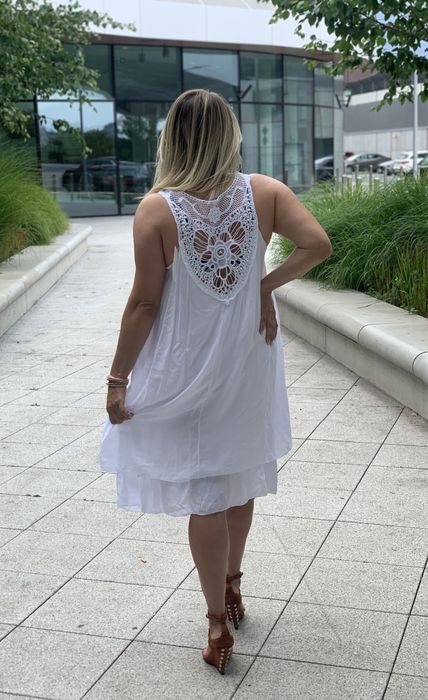 NOWA biała sukienka tunika w stylu boho na wakacje plażowa oversize