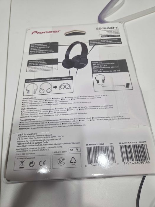 NOWE Słuchawki nauszne Pioneer SE-MJ503-K Czarne / Składane