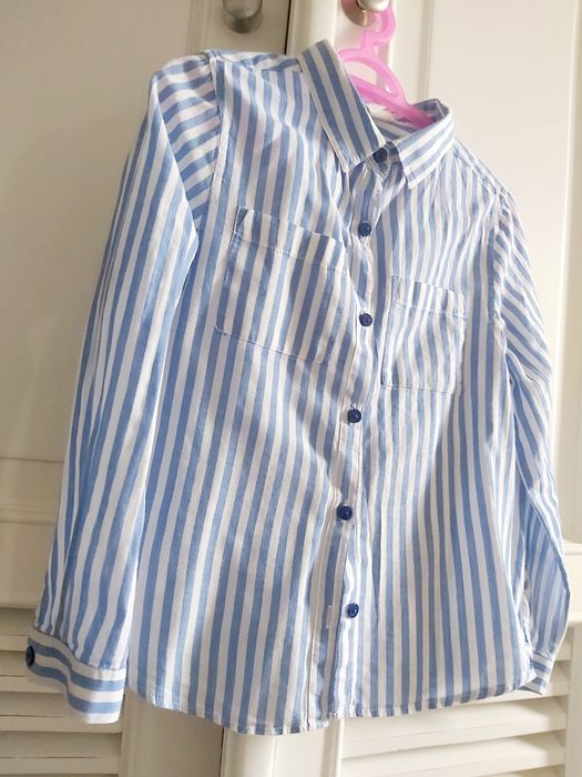 ZARA*koszula biała w niebieskie pasy 100%bawełna przewiewna r. 116