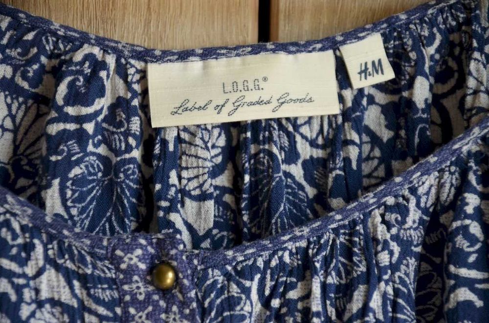 Bluzka niebieska boho z długim rękawem H&M XXL 44