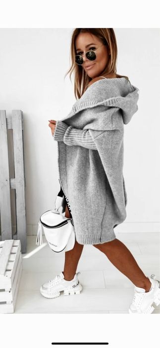 Sweter kardigan me gusta z kapturem ovesize welniany made in poland