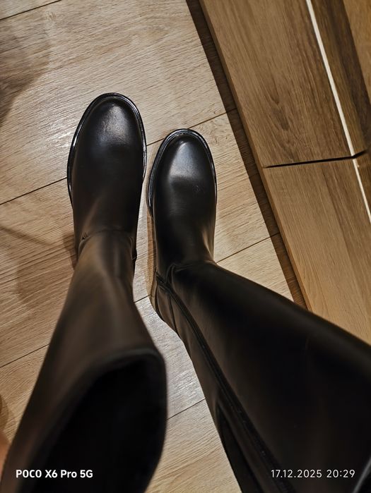 Czarne skórzane oficerki damskie.r.36