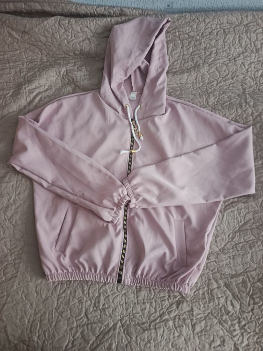 Bluza damska rozpinana z kapturem pudrowy róż one size