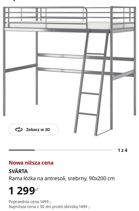 Łóżko antresola Ikea Svarta z biurkiem 90 x 200