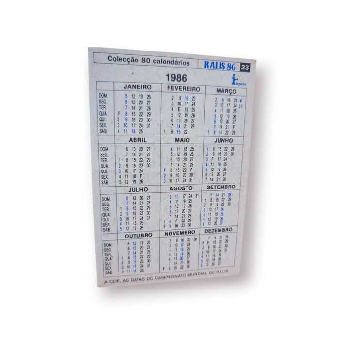 Calendário Bolso “Ralis 86” – Carlos Bica / Lancia 037 (Impala, 1986)