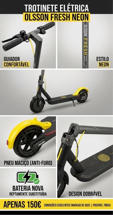 Trotinete Elétrica Olsson Fresh Neon – Bateria Nova – Venda ou Troca