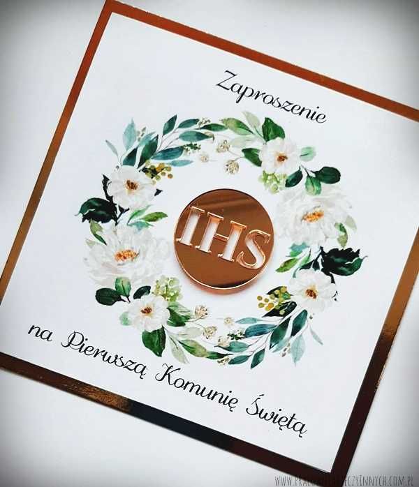 Zaproszenia na Komunię Świętą w stylu glamour ze złotem lub srebrem