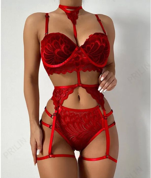 Кружевное нижнее бельё сексуальный комплект боди сетка  пояс лиф трус