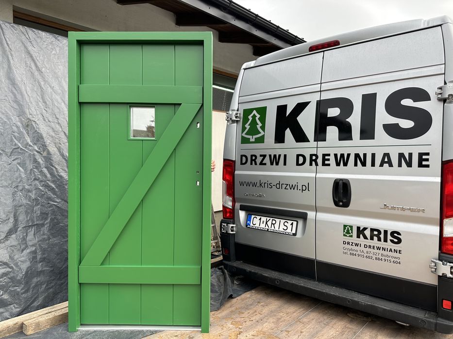 Drzwi zewnętrzne drewniane wiejskie  zielone czerwone  CAŁA POLSKA