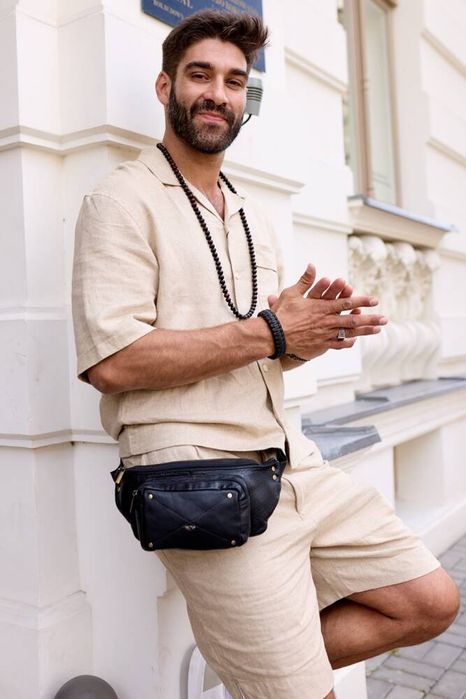 skórzana nerka męska z frontową kieszenią - peterson