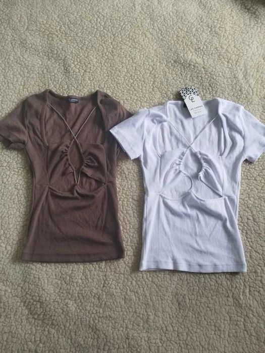 Zestaw paka koszulki crop top z wycięciami bawełna lato sexy dekolt